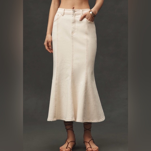 Anthropologie Dresses & Skirts - Avec Les Filles Paneled Flare Denim Midi Skirt XL NWT